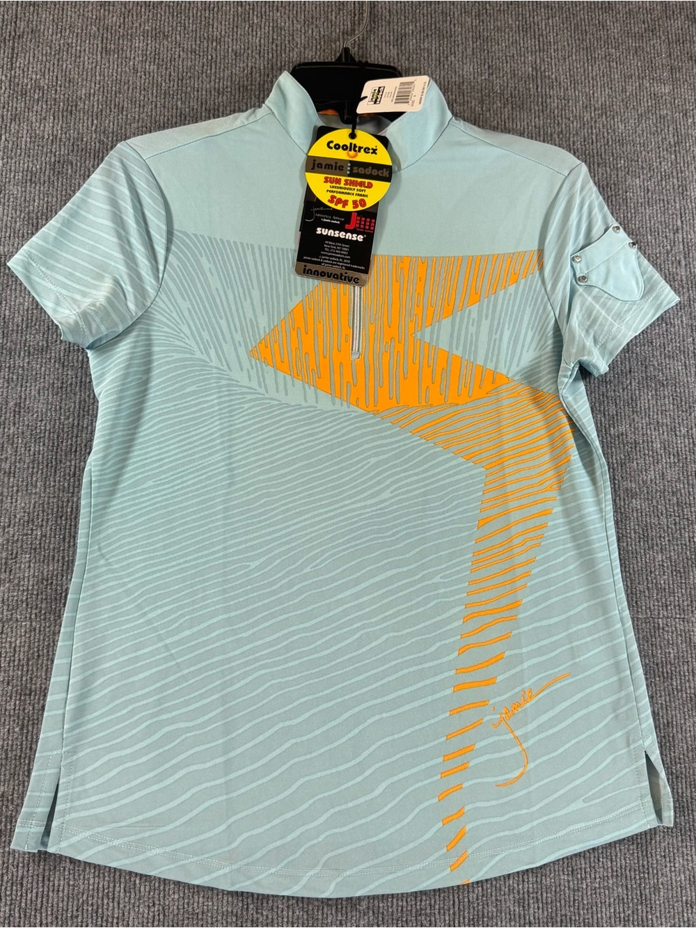 Jamie Sadock Cooltrex Golf Polo NWT Womens Size S Blue Orange Sunshield SPF 50